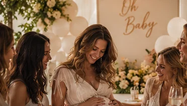 Convidados numa celebração de chá de bebé